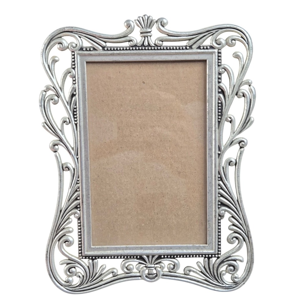 Lawrence Frames Silver Metal Filigree Ornate Scroll Tabletop Photo Frame 4x6